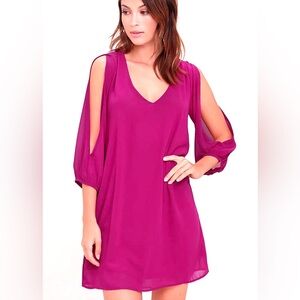 Lulus Shifting Dears Magenta Dress XS Peek-a-Boo Sleeve